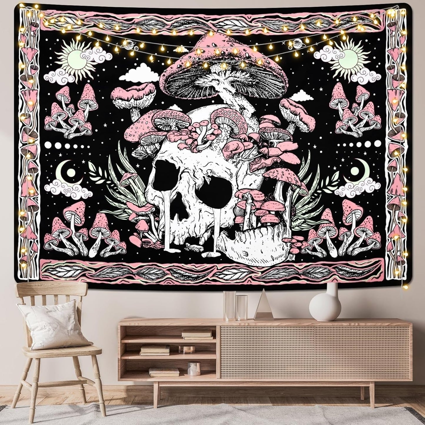 Tapiz yugarlibi calavera rosa setas esqueleto Hogar - Accesorios y Decoración Naty Shop