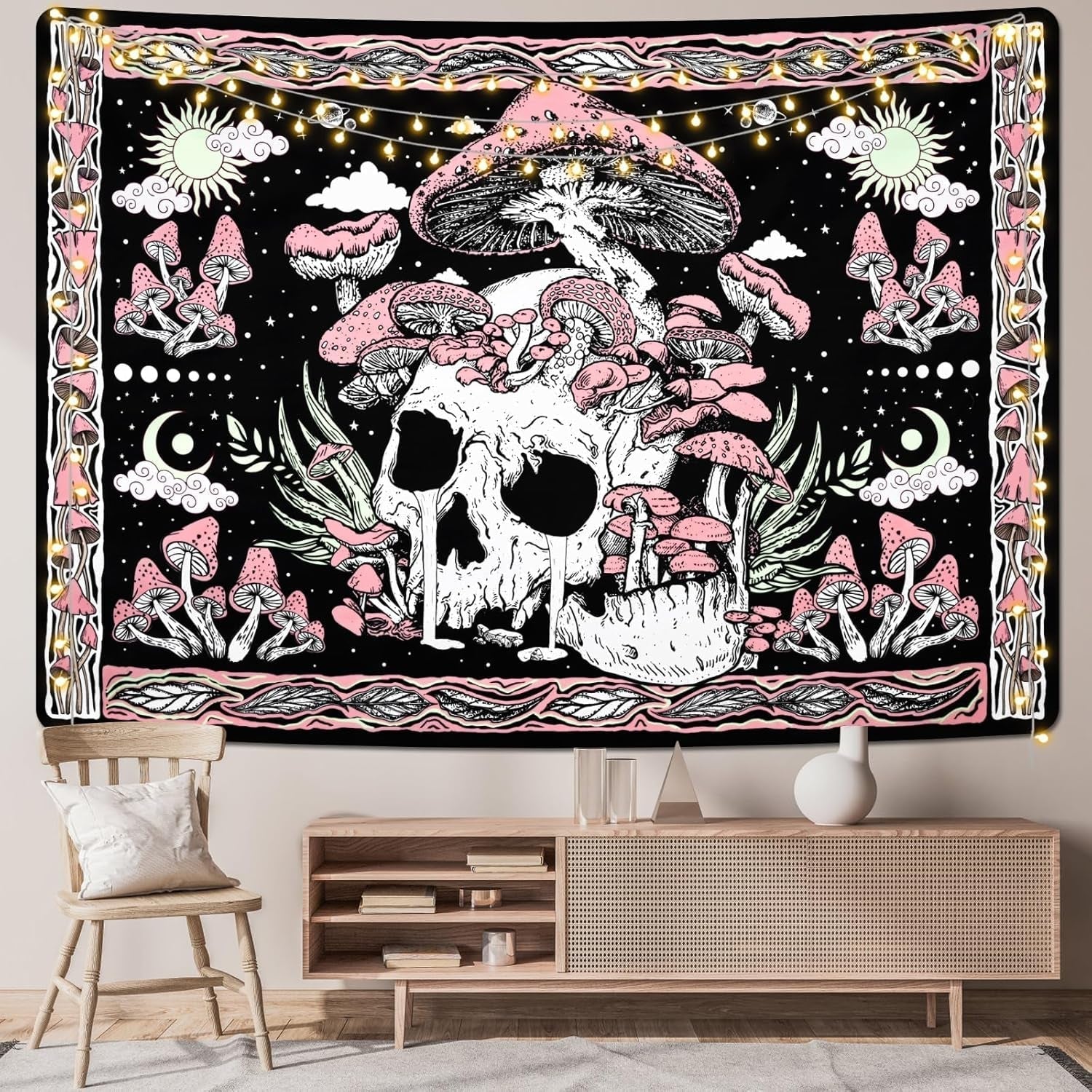 Tapiz yugarlibi calavera rosa setas esqueleto Hogar - Accesorios y Decoración Naty Shop