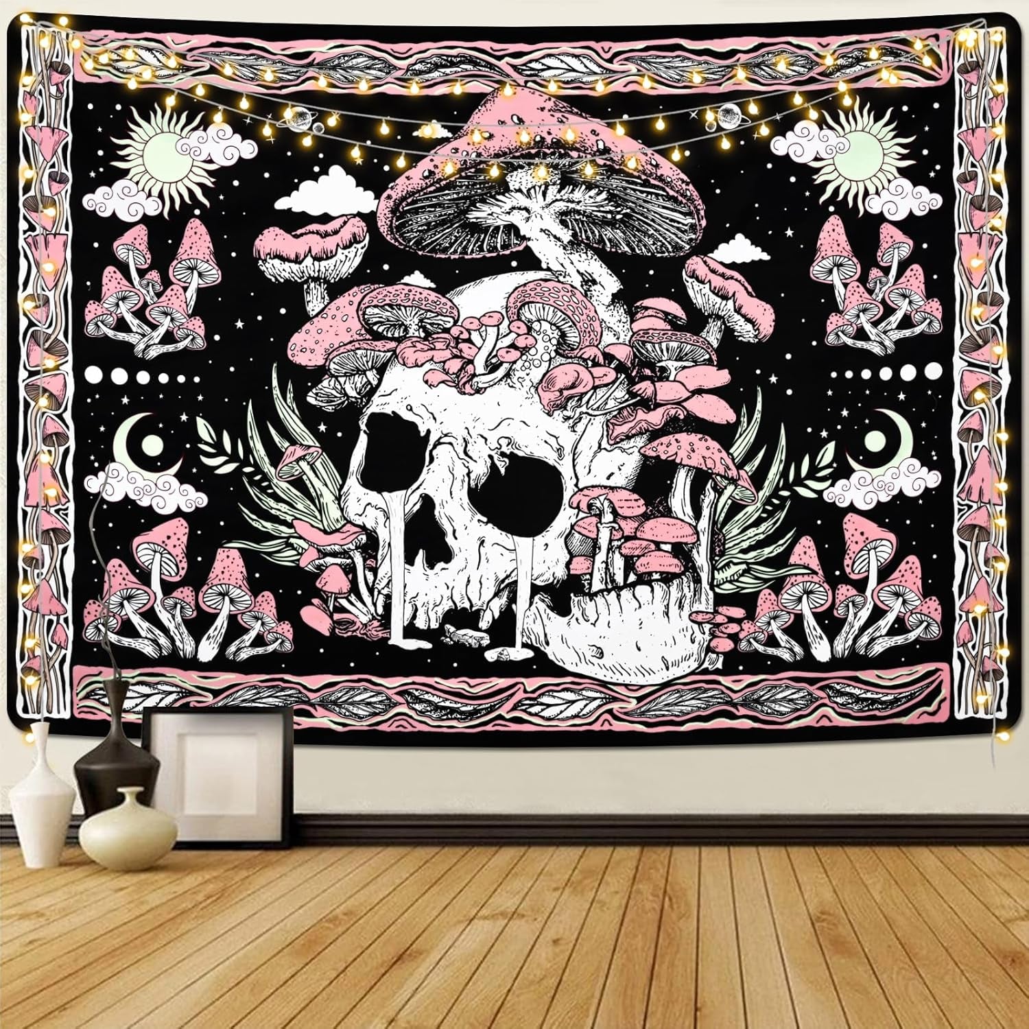 Tapiz yugarlibi calavera rosa setas esqueleto Hogar - Accesorios y Decoración Naty Shop Rosa 150L X 130B Cm