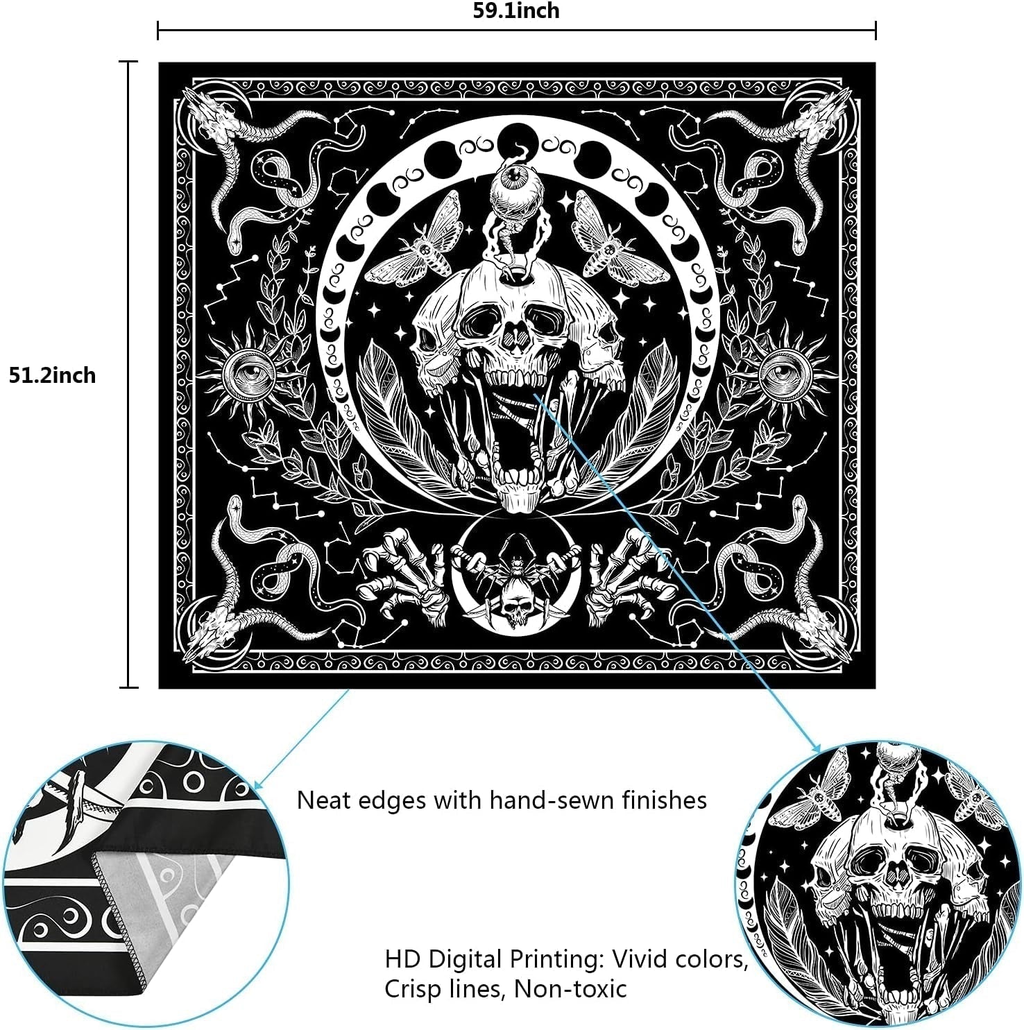 Tapiz yugarlibi esqueleto polilla serpiente negra lienzo estético Hogar - Accesorios y Decoración Naty Shop