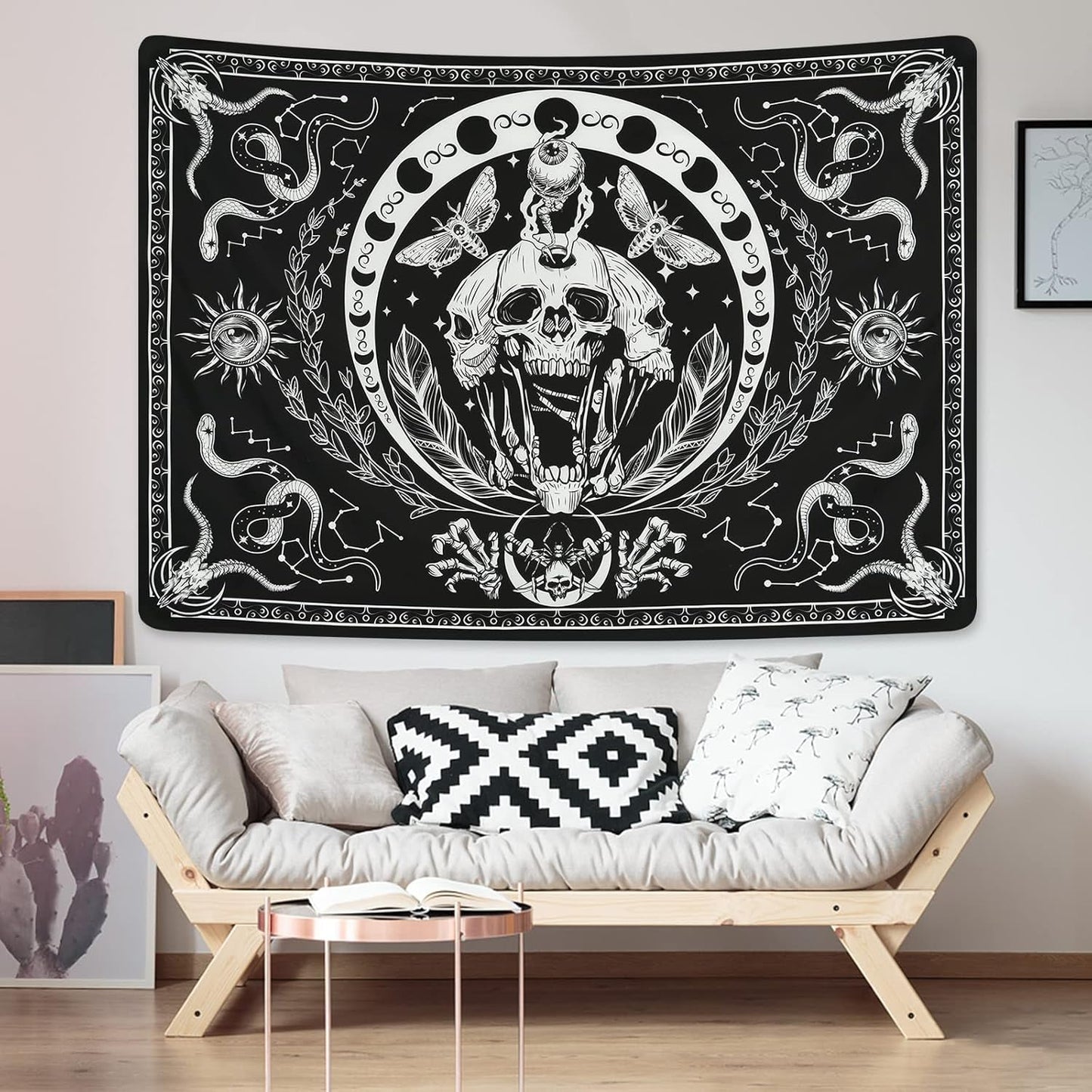 Tapiz yugarlibi esqueleto polilla serpiente negra lienzo estético Hogar - Accesorios y Decoración Naty Shop