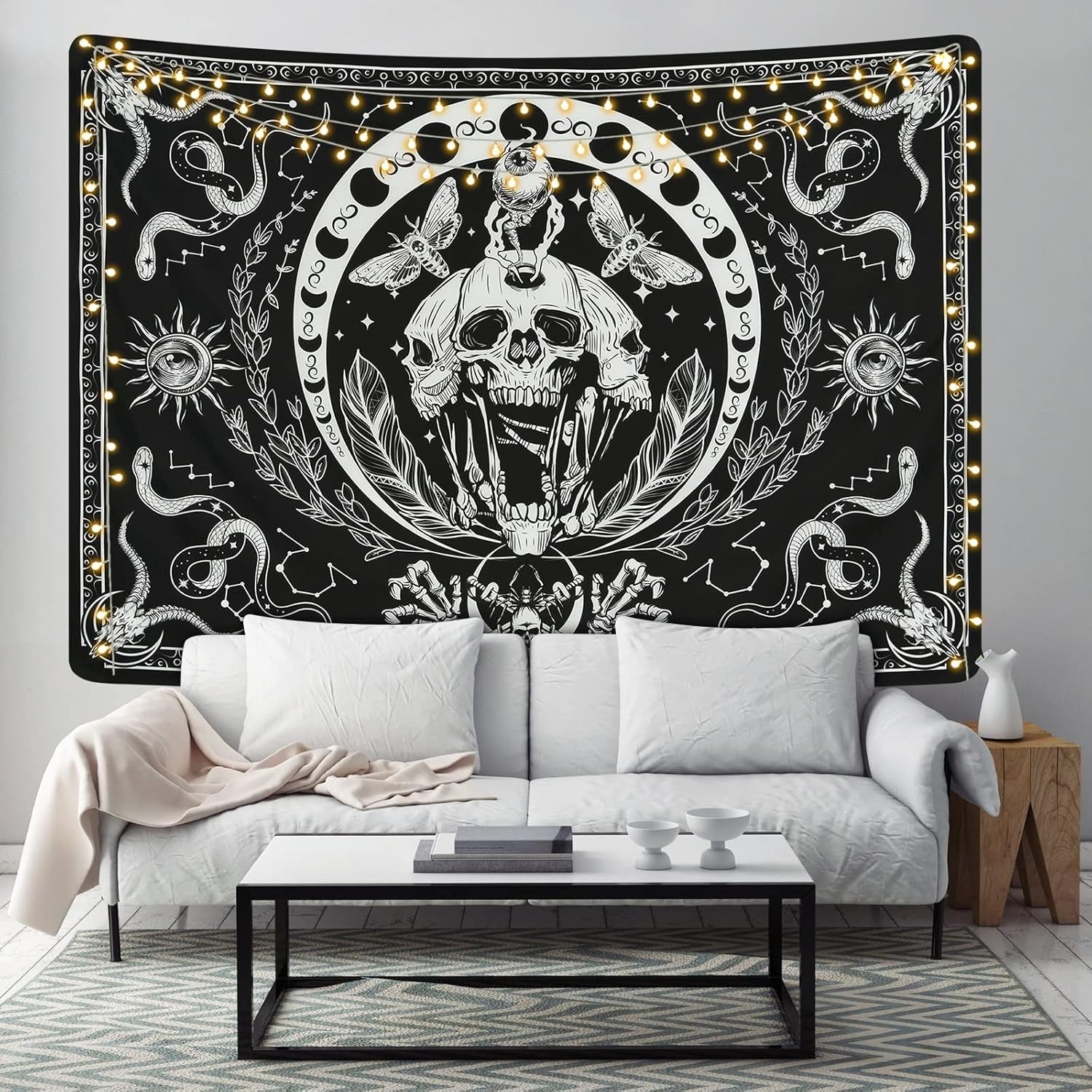 Tapiz yugarlibi esqueleto polilla serpiente negra lienzo estético Hogar - Accesorios y Decoración Naty Shop