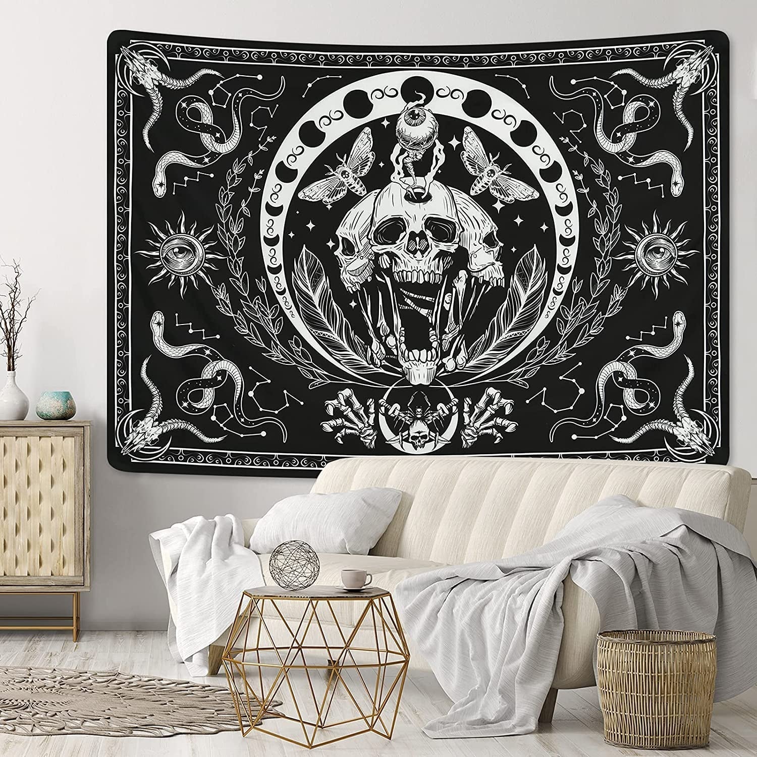 Tapiz yugarlibi esqueleto polilla serpiente negra lienzo estético Hogar - Accesorios y Decoración Naty Shop
