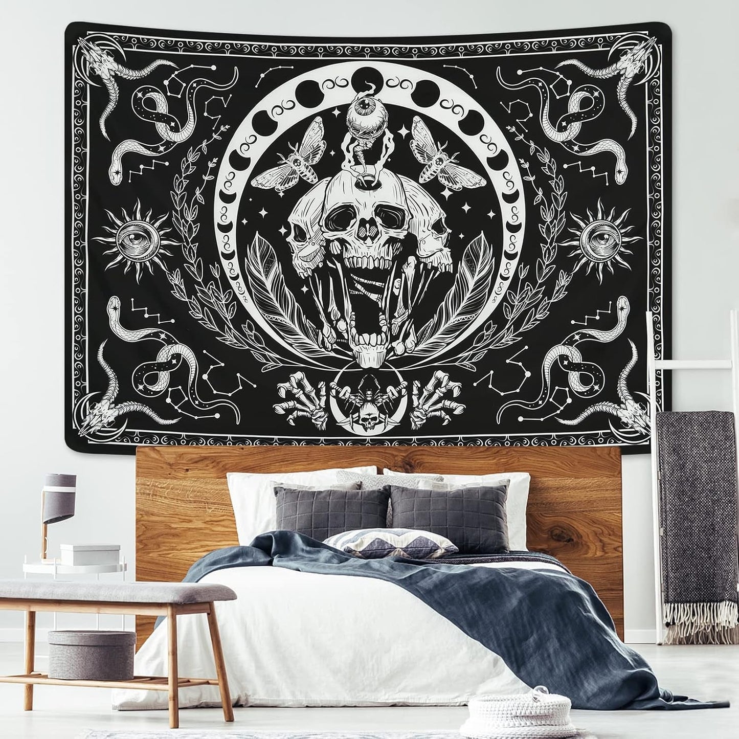Tapiz yugarlibi esqueleto polilla serpiente negra lienzo estético Hogar - Accesorios y Decoración Naty Shop