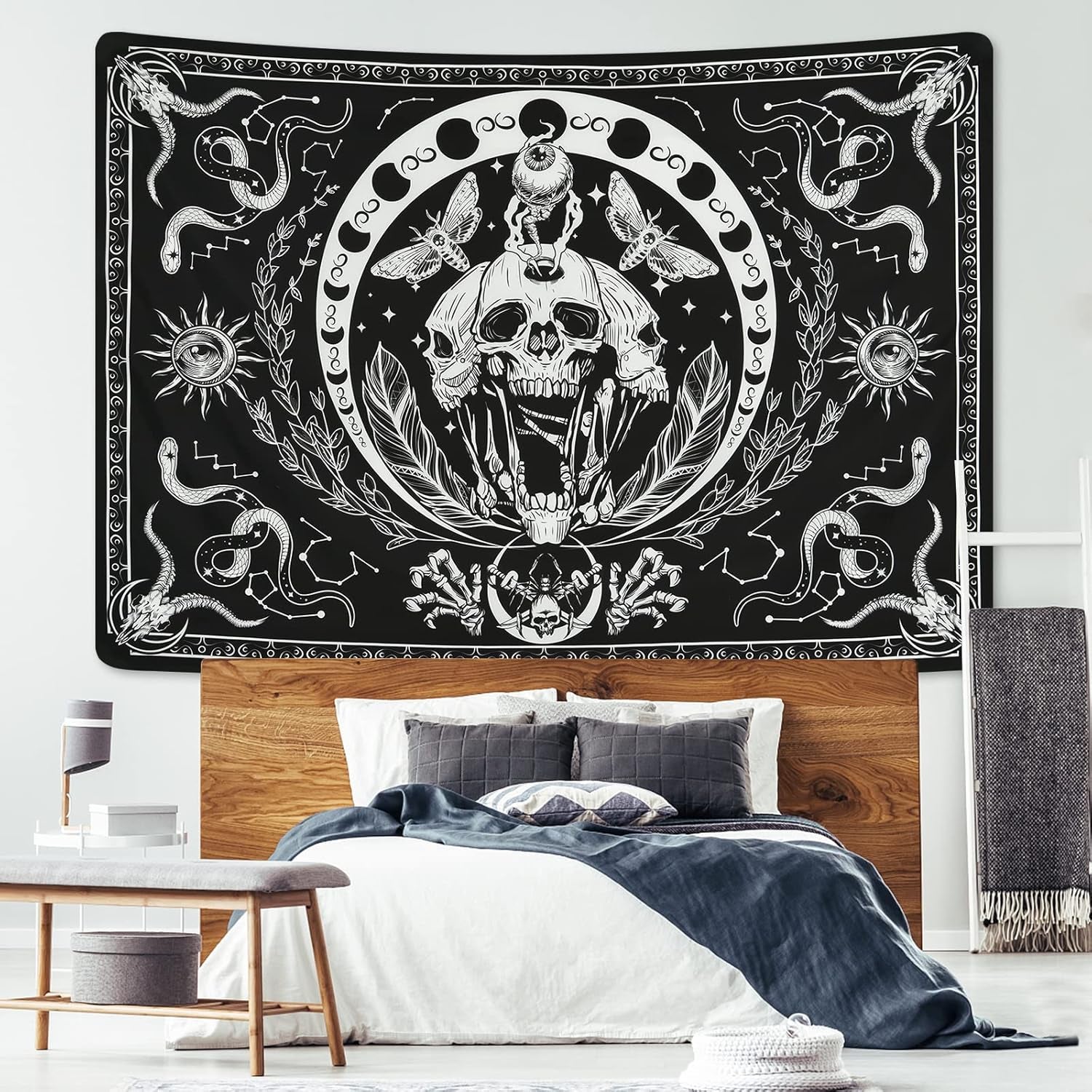 Tapiz yugarlibi esqueleto polilla serpiente negra lienzo estético Hogar - Accesorios y Decoración Naty Shop