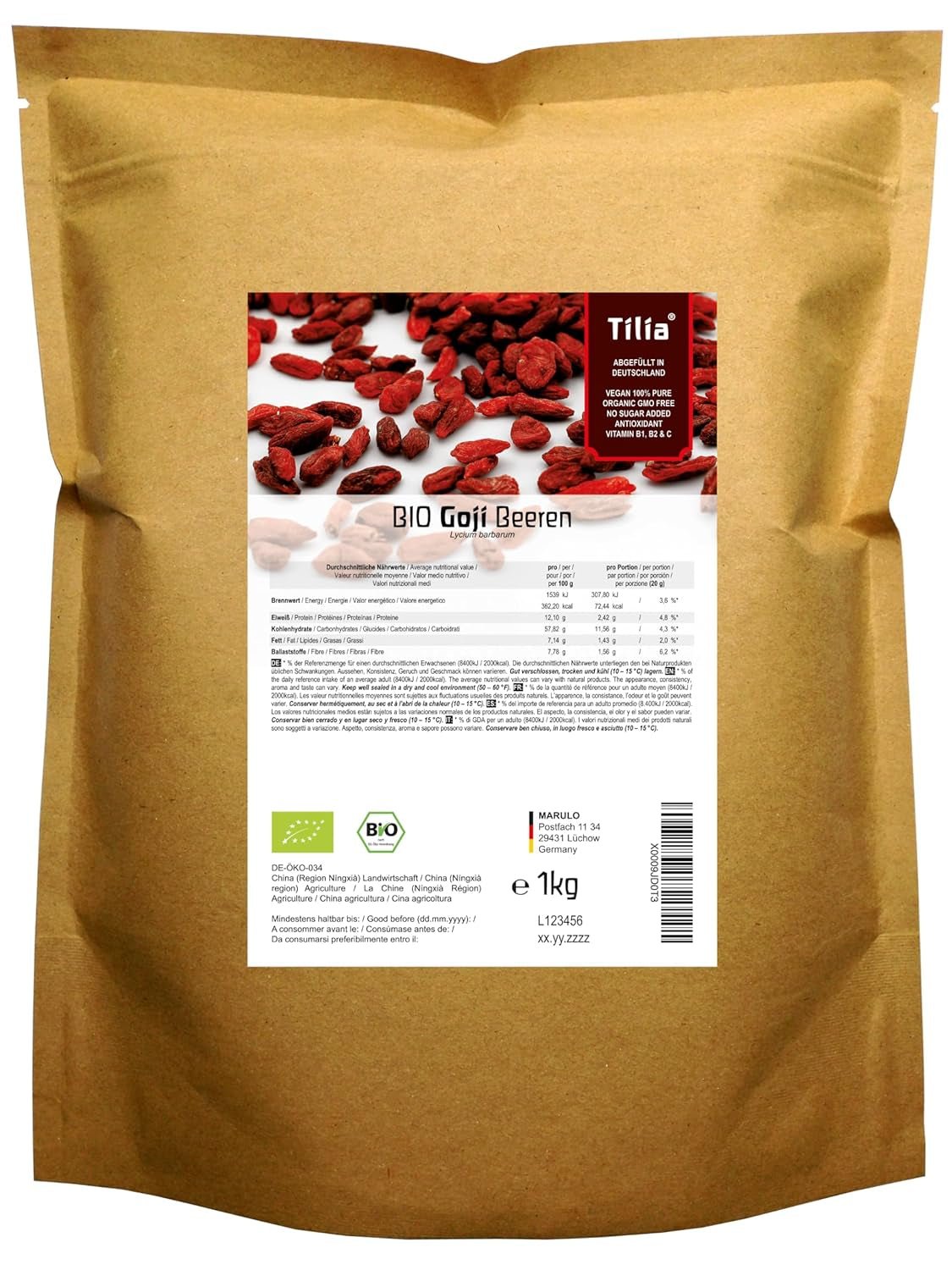 Tilia BIO Bayas de Goji 1 kg Naty Shop productos deshidratados 1 kg (1 pack)