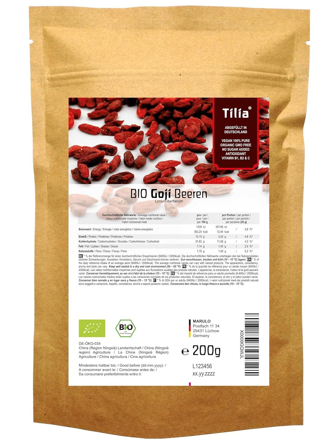 Tilia BIO Bayas de Goji 1 kg Naty Shop productos deshidratados 200 G (1 pack)