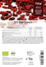 Tilia BIO Bayas de Goji 1 kg Productos deshidratados Naty Shop