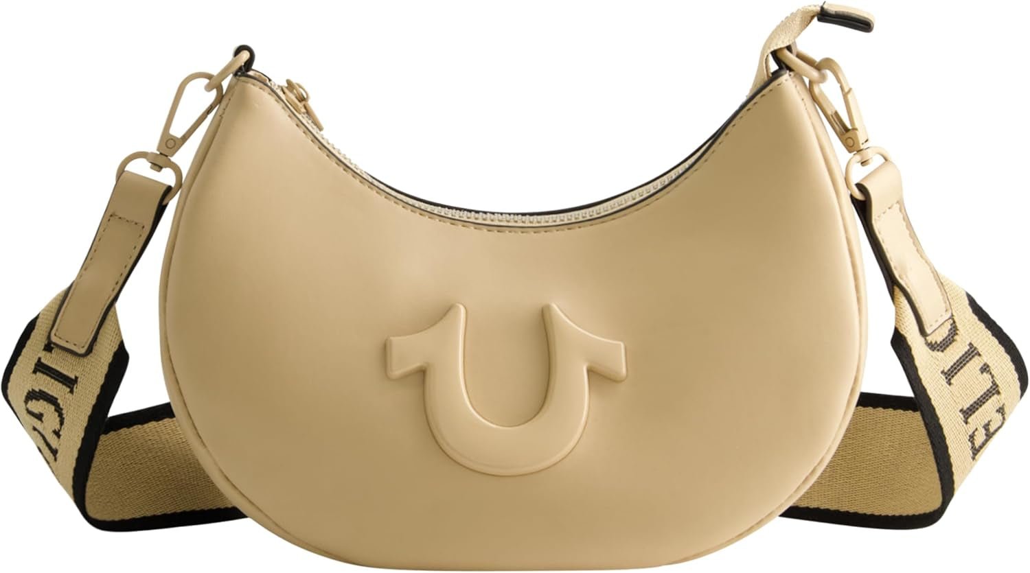 True Religion Bolso Bandolera Mujer, Bolso Hobo Crescent con Correa Desmontable Ajustable y Logo de Herradura Bolsos Mujer Naty Shop Camel