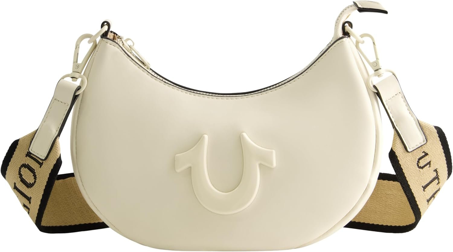 True Religion Bolso Bandolera Mujer, Bolso Hobo Crescent con Correa Desmontable Ajustable y Logo de Herradura Bolsos Mujer Naty Shop Marfil