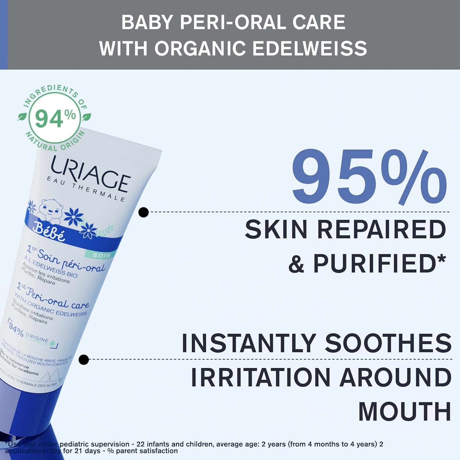 Uriage Baby Cuidado Peri-Oral con blanco precioso orgánico y cobre-zinc 30ml - Calma inmediatamente las irritaciones - Repara y limpia la piel - Se absorbe rápidamente - Sin perfume - 94% ingredientes de origen natural Infantil - Baño y cuidado Naty Shop
