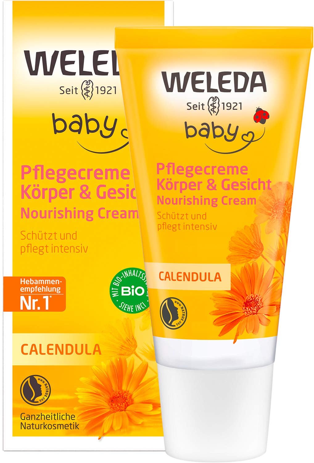 WELEDA Organic Baby Calendula Care Cream Body & Face 30ml - Crema facial / crema para la piel para cosmética natural con aceite de sésamo y lanolina para el cuidado de la piel seca. Crema de cuidado hidratante para bebés y niños Infantil - Baño y Cuidado Naty Shop 30 Ml