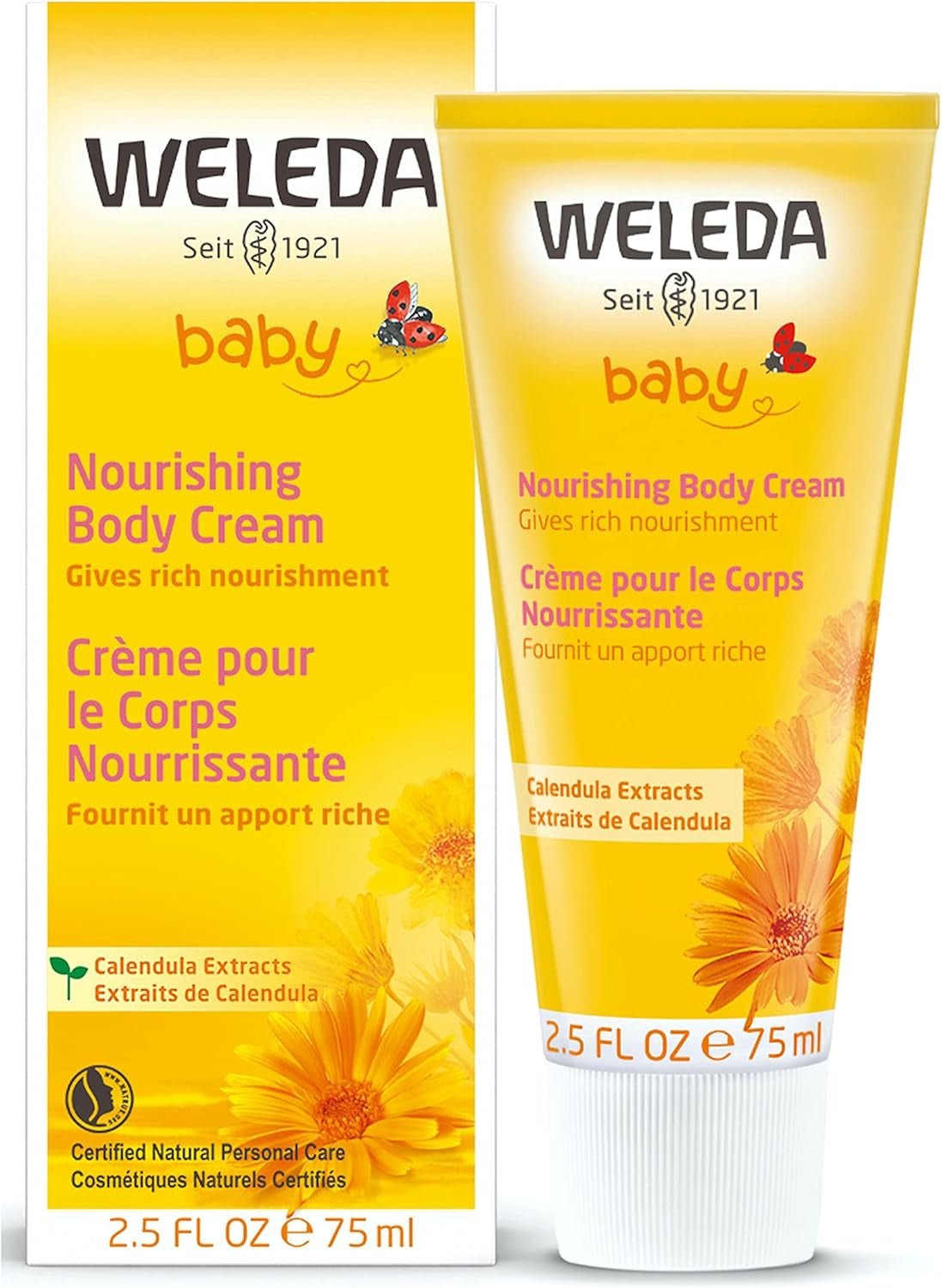 WELEDA Organic Baby Calendula Care Cream Body & Face 75ml - Crema facial / crema para la piel para cosmética natural con aceite de sésamo y lanolina para el cuidado de la piel seca. Crema de cuidado hidratante para bebés y niños Infantil - Baño y Cuidado Naty Shop