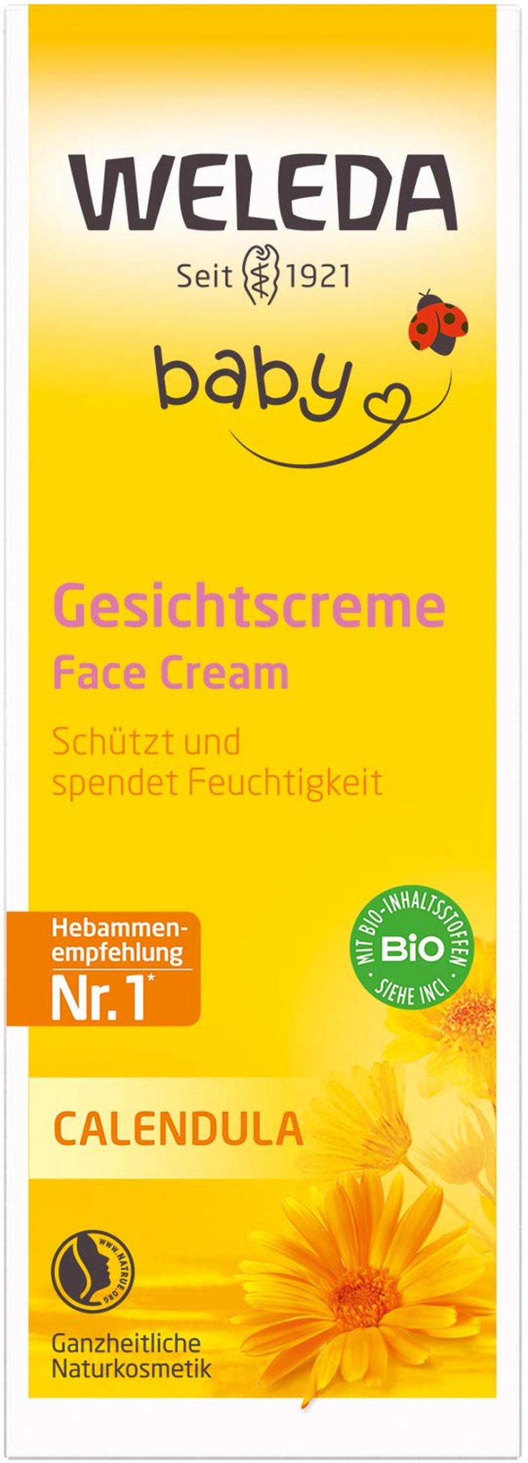 Crema facial de caléndula para bebés orgánica WELEDA: humectante cosmético natural con aceite de almendras y cera de abejas para el cuidado de la piel seca. Crema de cuidado facial natural para bebés y niños (1x 50ml) Infantil - Baño y Cuidado Naty Shop