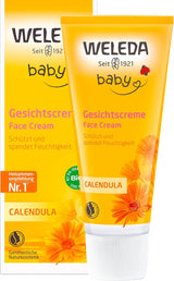 Crema facial de caléndula para bebés orgánica WELEDA: humectante cosmético natural con aceite de almendras y cera de abejas para el cuidado de la piel seca. Crema facial natural para bebés y niños (1x 50ml) Infantil - Baño y Cuidado Naty Shop Crema facial 50 Ml (1 pack)