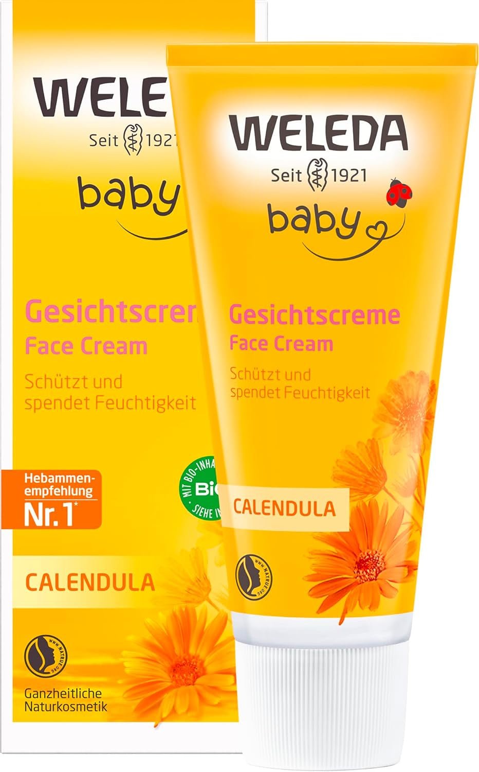 Crema facial de caléndula para bebés orgánica WELEDA: humectante cosmético natural con aceite de almendras y cera de abejas para el cuidado de la piel seca. Crema facial natural para bebés y niños (1x 50ml) Infantil - Baño y Cuidado Naty Shop Crema facial 50 Ml (1 pack)