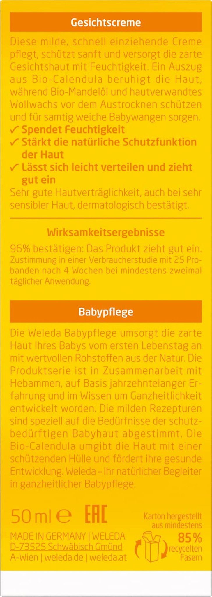 Crema facial de caléndula para bebés orgánica WELEDA: humectante cosmético natural con aceite de almendras y cera de abejas para el cuidado de la piel seca. Crema de cuidado facial natural para bebés y niños (1x 50ml) Infantil - Baño y Cuidado Naty Shop