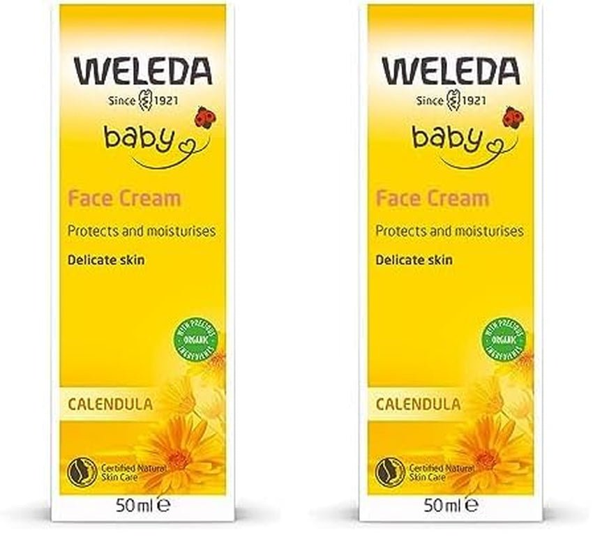 Crema facial de caléndula para bebés orgánica WELEDA: humectante cosmético natural con aceite de almendras y cera de abejas para el cuidado de la piel seca. Crema natural para el cuidado del rostro de bebés y niños (1x 50ml) Infantil - Baño y Cuidado Naty Shop Crema facial 50 Ml (pack de 2)