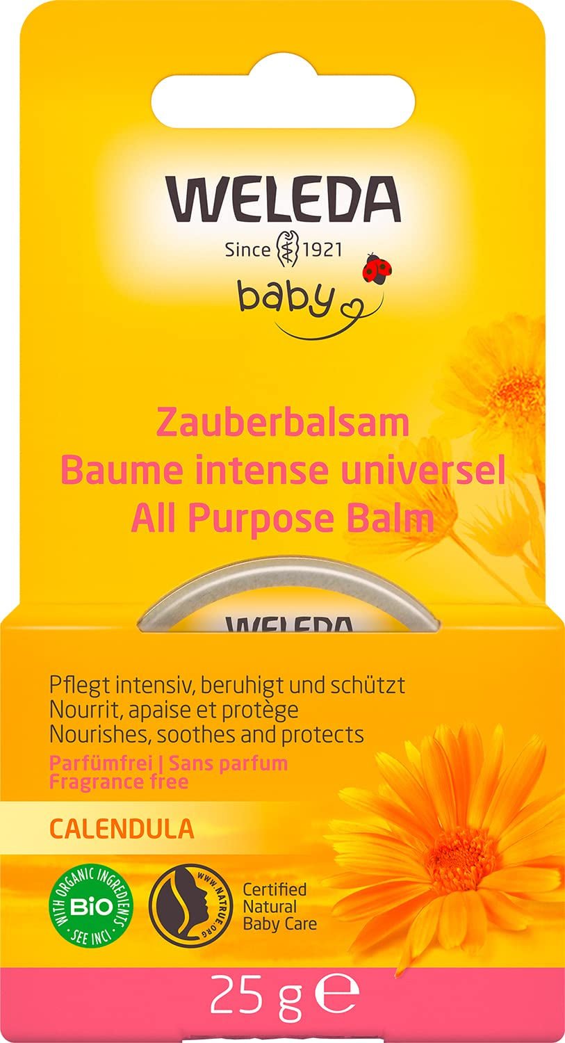 WELEDA Organic Baby Calendula Magic Balm - Bálsamo universal de cosmética natural para rostro y cuerpo para cuidar y calmar la piel y los labios secos. Bálsamo rico universal para bebés y niños (1x 25g) Infantil - Baño y Cuidado Naty Shop