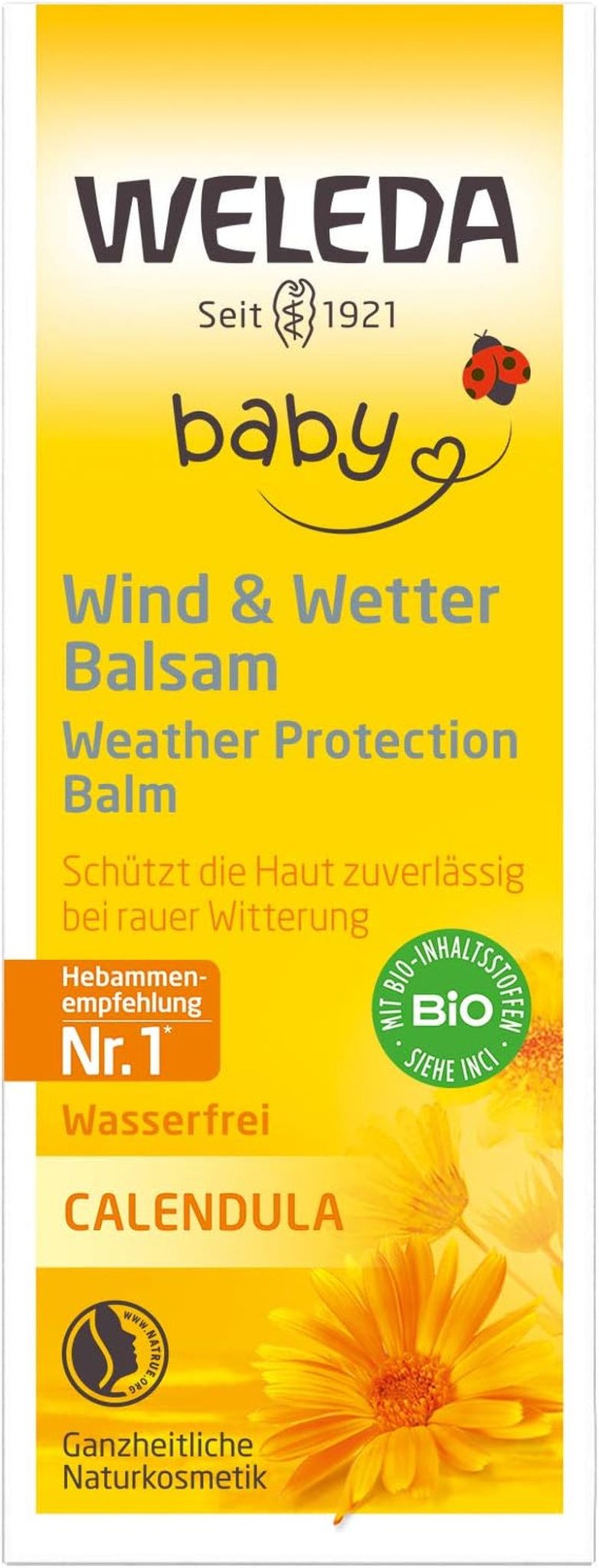 WELEDA Baby Calendula Wind & Weather Balm Bio - Crema facial y de manos de cosmética natural con aceite de almendras y aceite de sésamo para proteger la piel sensible y seca del bebé de las inclemencias del tiempo (1x 30 ml) Infantil - Baño y cuidado Naty Shop