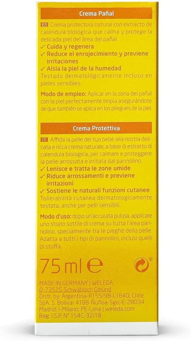 WELEDA Organic Baby Calendula Wound Protection Cream 75ml - Pomada para heridas / crema para bebés de cosmética natural para la protección de la piel sensible del bebé en la zona del pañal. Ayuda con rojeces, piel irritada y dolor Infantil - Baño y Cuidado de la Piel Naty Shop