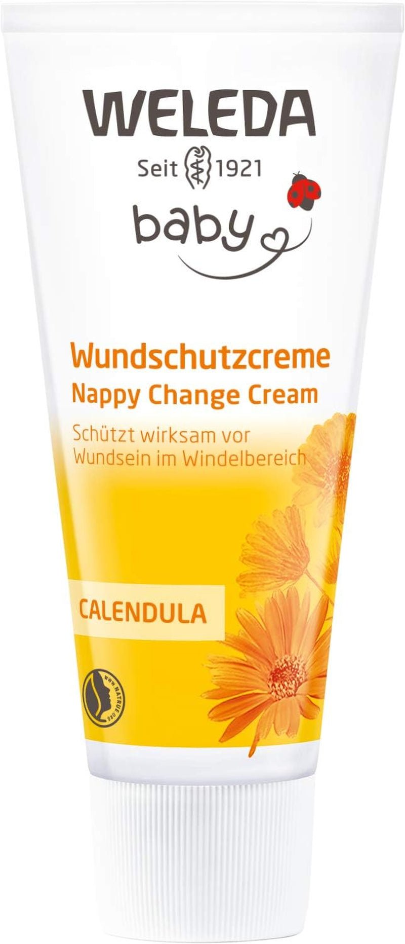 WELEDA Organic Baby Calendula Wound Protection Cream 75ml - Pomada para heridas / crema para bebés de cosmética natural para la protección de la piel sensible del bebé en la zona del pañal. Ayuda con rojeces, piel irritada y dolor Infantil - Baño y Cuidado de la Piel Naty Shop