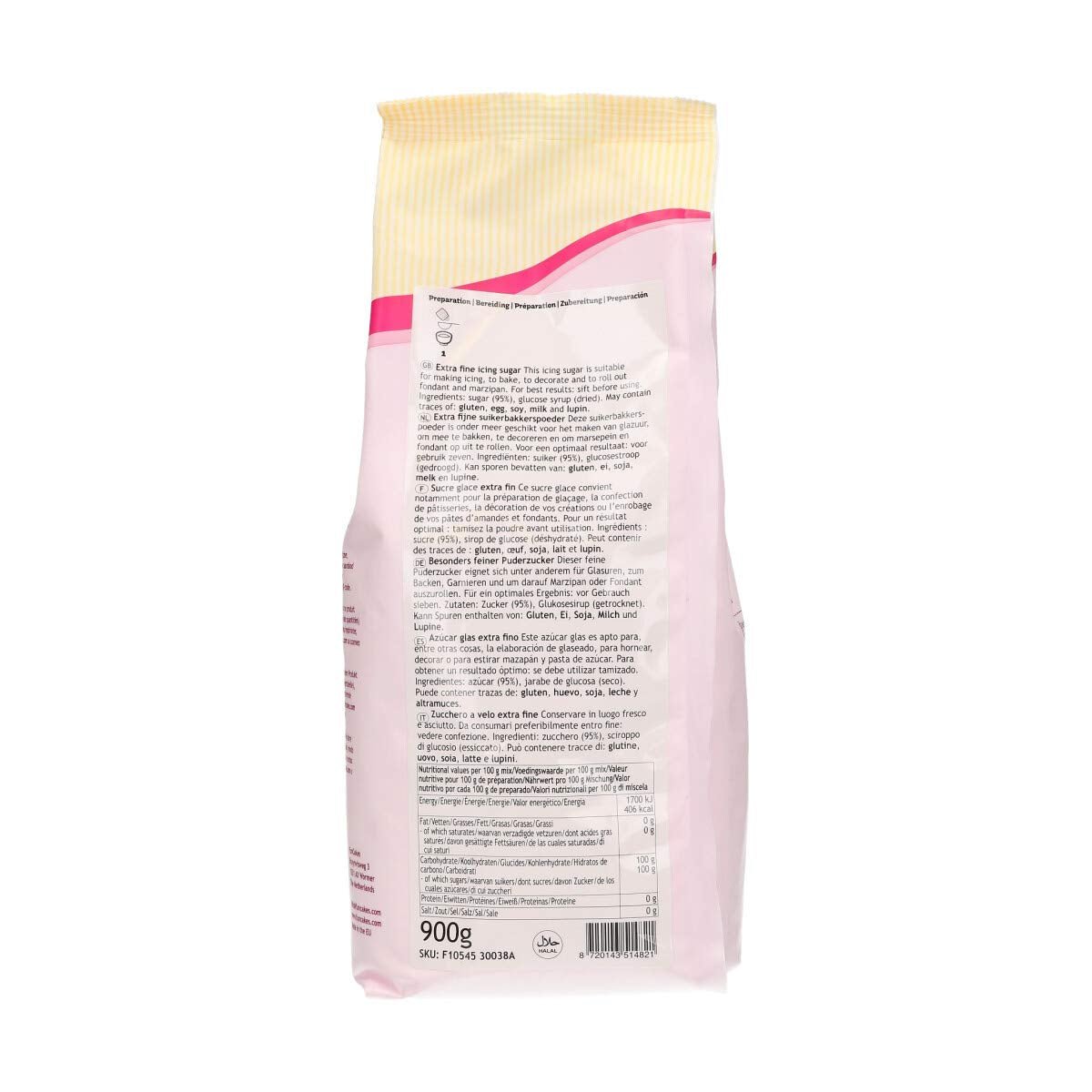 FunCakes Azúcar Glas, Azúcar Glas Refinado Grado Confitería, Textura Ultra Fina, Perfecto para Hacer Crema de Mantequilla o Untar Fondant, Halal, 900g Naty Shop Pasta de Azúcar