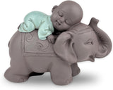 Estatua Zen'Light Bonzo de Buda durmiendo sobre un elefante - Atmósfera zen en su espacio sagrado - hermosa figura auspiciosa -Al. 9,5 cm, marrón y verde Estatuillas y esculturas Naty Shop Título predeterminado