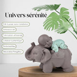 Zen'Light Estatua Bonzo de Buda durmiendo sobre un elefante - Atmósfera zen en tu espacio sagrado - Hermosa figura auspiciosa -Al. 9,5 cm, marrón y verde Estatuillas y esculturas Naty Shop