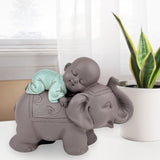 Zen'Light Estatua Bonzo de Buda durmiendo sobre un elefante - Atmósfera zen en tu espacio sagrado - Hermosa figura auspiciosa -Al. 9,5 cm, marrón y verde Estatuillas y esculturas Naty Shop