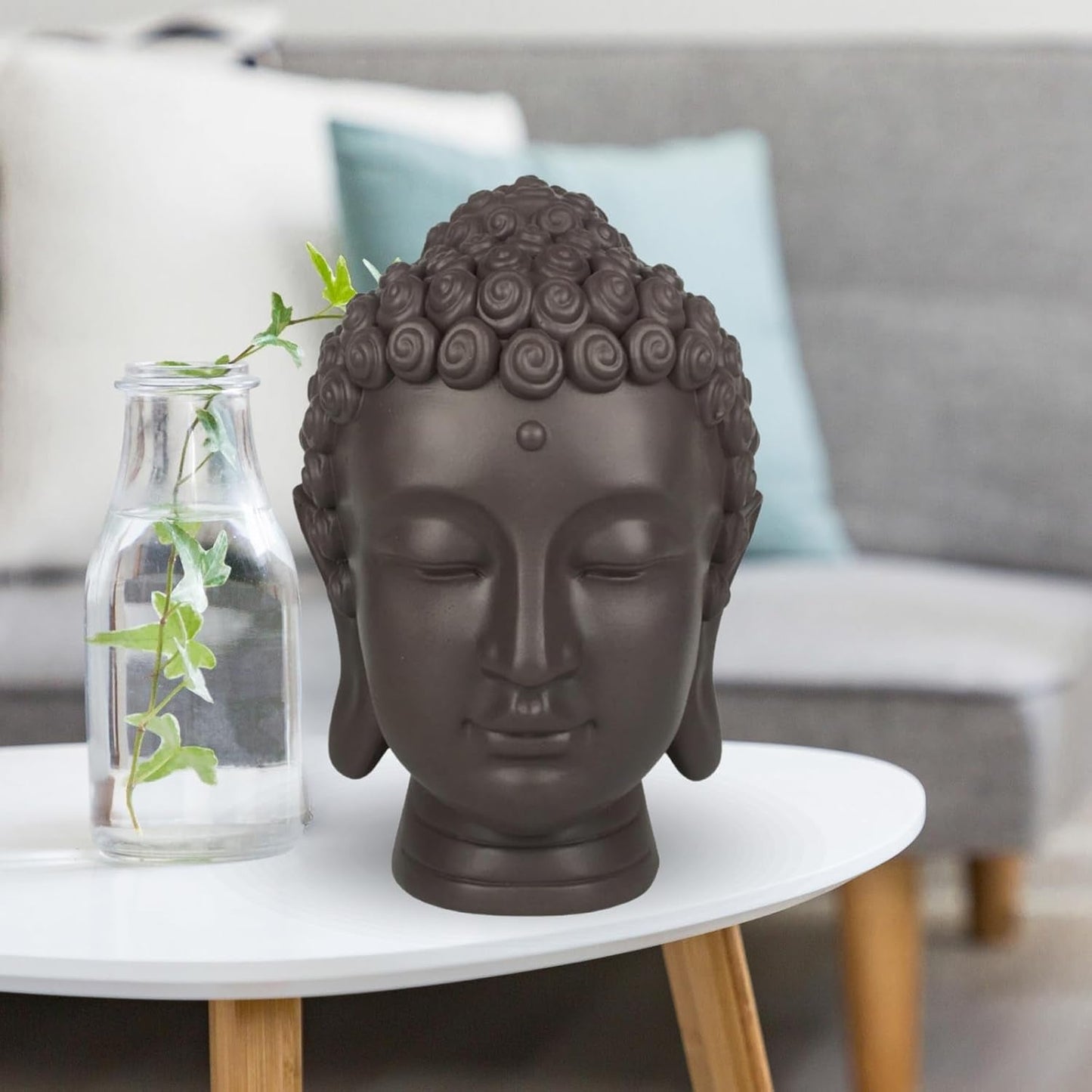 Zen'Light - Estatuilla con cabeza de Buda - Decoración para Zen, meditación y feng shui - Regalo para un ambiente relajante y espiritual - Estatuilla de Buda - Altura: 20 cm - Color: verde/marrón Estatuillas y esculturas Naty Shop