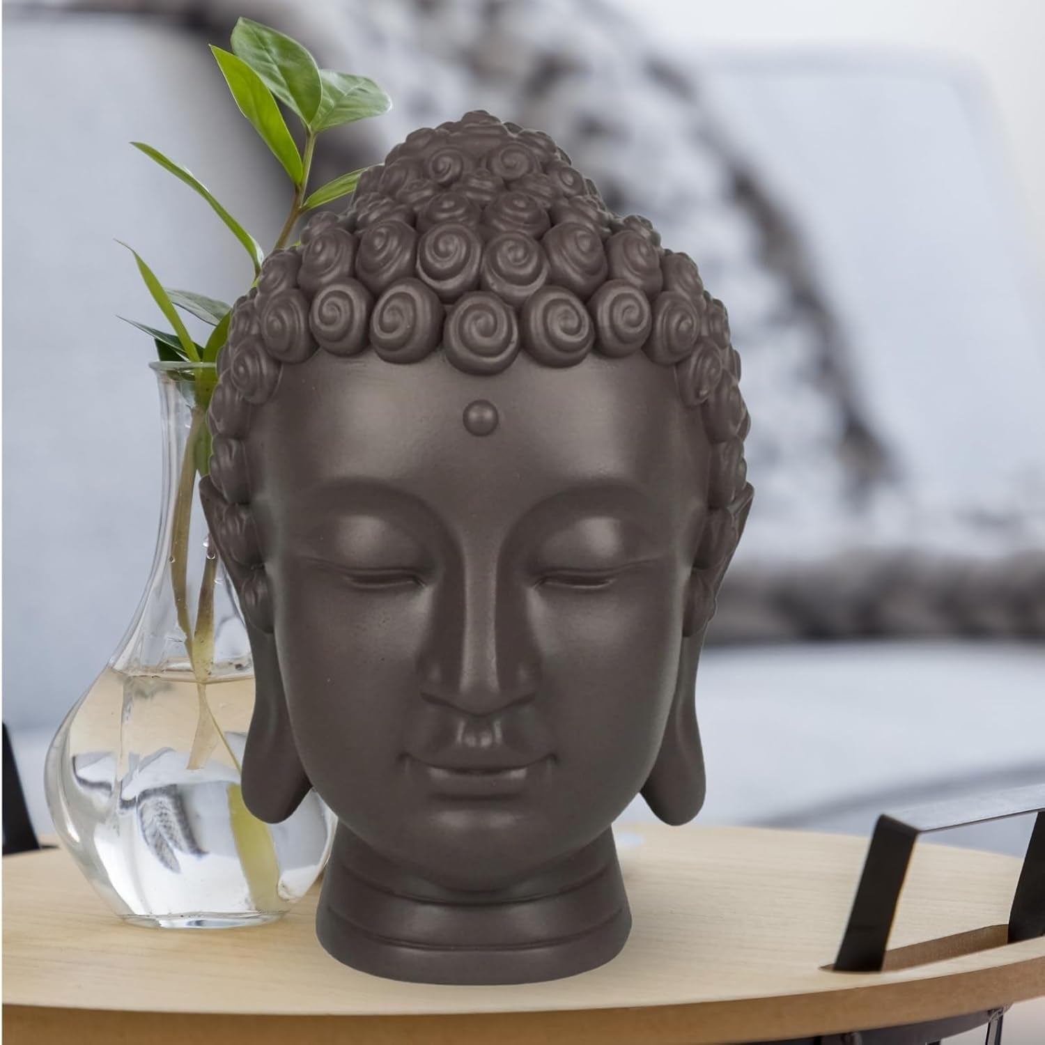 Zen'Light - Estatuilla con cabeza de Buda - Decoración para Zen, meditación y feng shui - Regalo para un ambiente relajante y espiritual - Estatuilla de Buda - Altura: 20 cm - Color: verde/marrón Estatuillas y esculturas Naty Shop