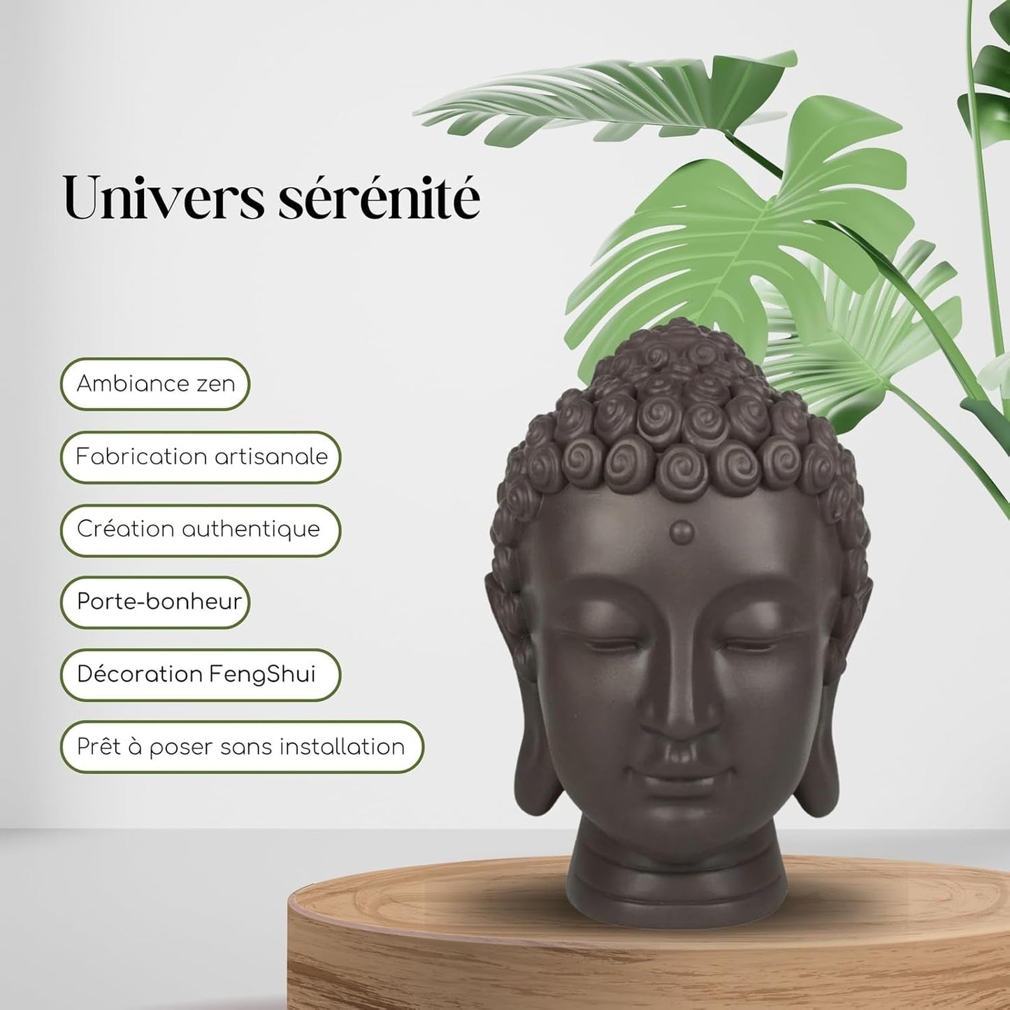 Zen'Light - Estatuilla con cabeza de Buda - Decoración para Zen, meditación y feng shui - Regalo para un ambiente relajante y espiritual - Estatuilla de Buda - Altura: 20 cm - Color: verde/marrón Estatuillas y esculturas Naty Shop