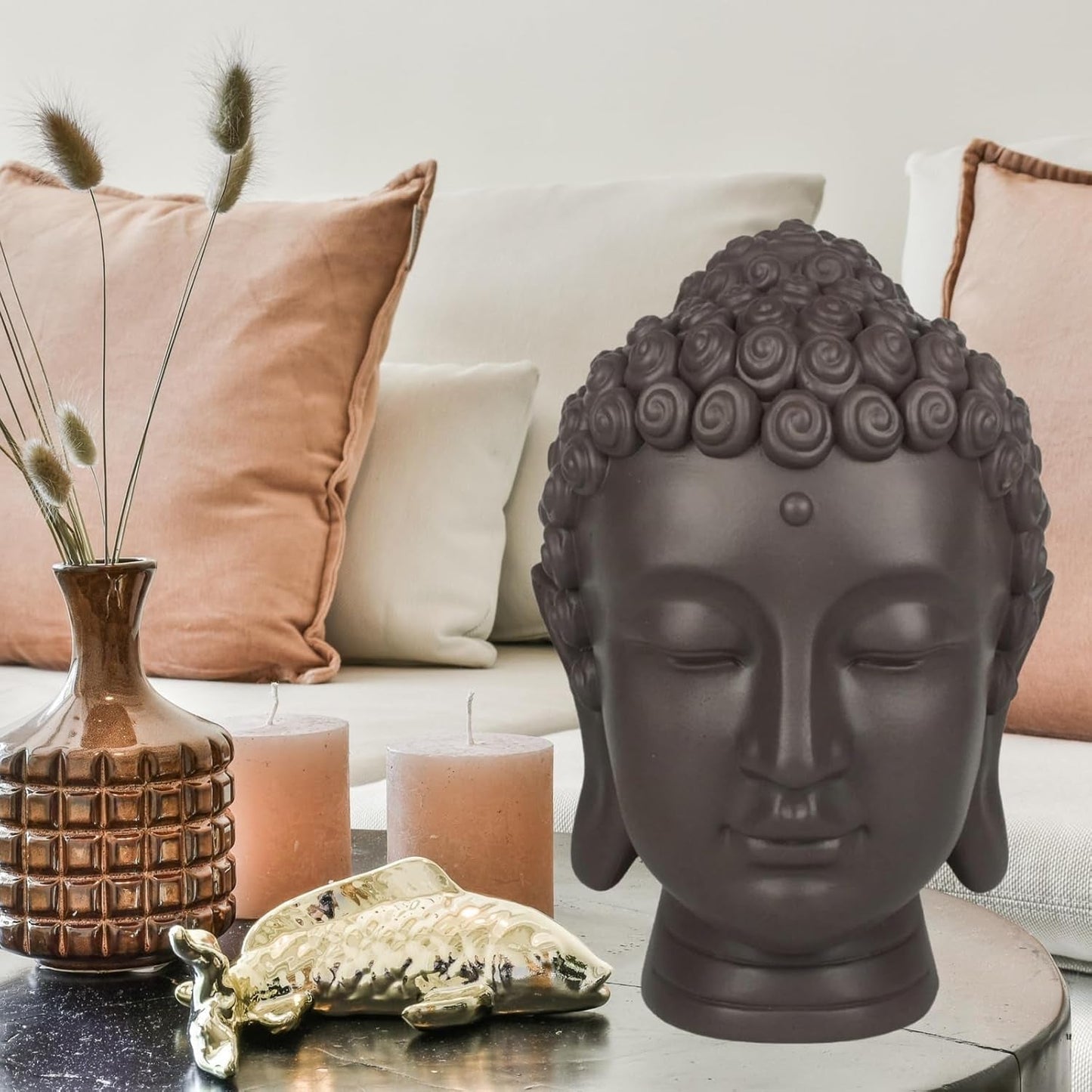 Zen'Light - Estatuilla con cabeza de Buda - Decoración para Zen, meditación y feng shui - Regalo para un ambiente relajante y espiritual - Estatuilla de Buda - Altura: 20 cm - Color: verde/marrón Estatuillas y esculturas Naty Shop