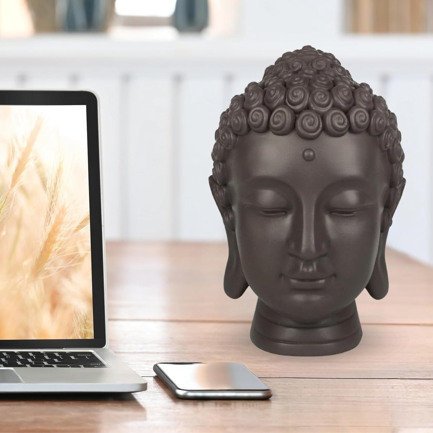 Zen'Light - Estatuilla con cabeza de Buda - Decoración para Zen, meditación y feng shui - Regalo para un ambiente relajante y espiritual - Estatuilla de Buda - Altura: 20 cm - Color: verde/marrón Estatuillas y esculturas Naty Shop