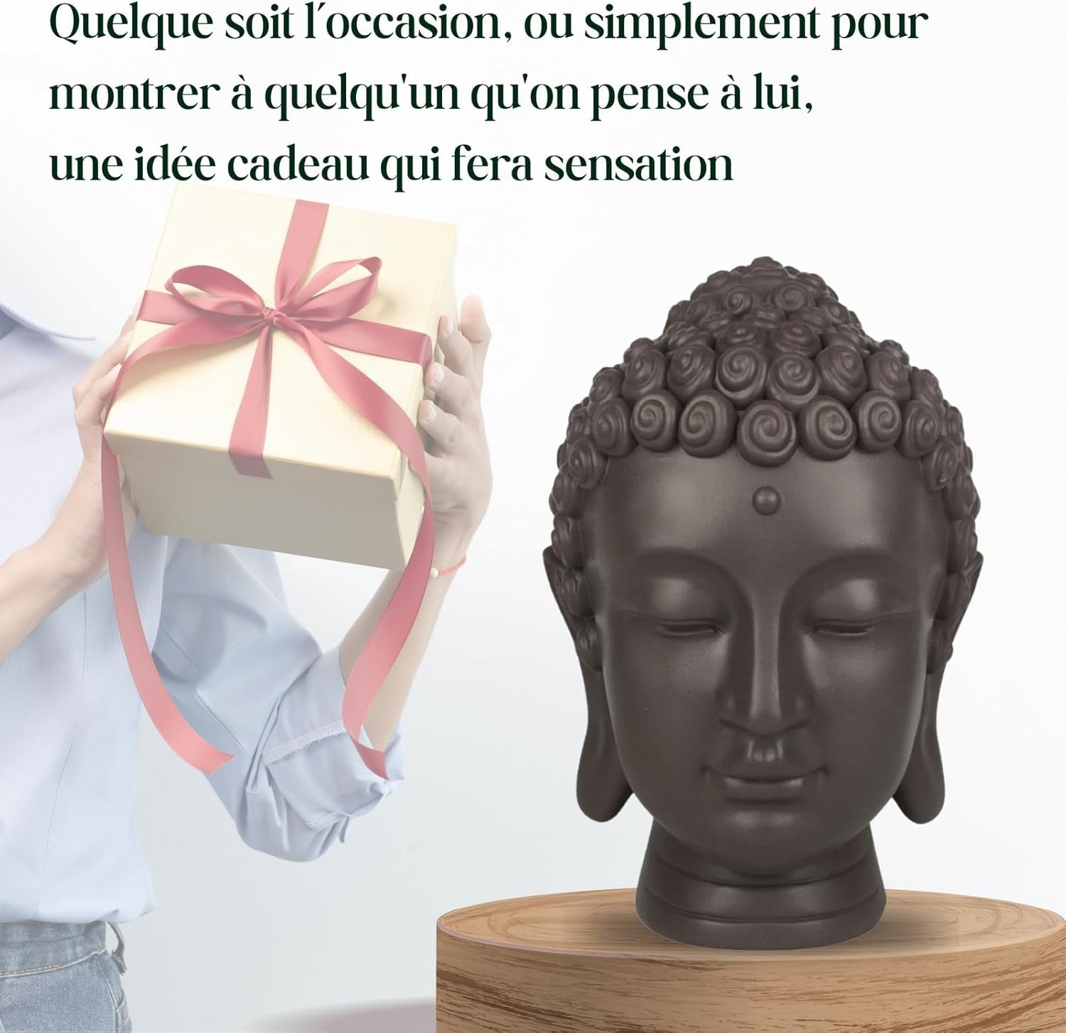 Zen'Light - Estatuilla con cabeza de Buda - Decoración para Zen, meditación y feng shui - Regalo para un ambiente relajante y espiritual - Estatuilla de Buda - Altura: 20 cm - Color: verde/marrón Estatuillas y esculturas Naty Shop