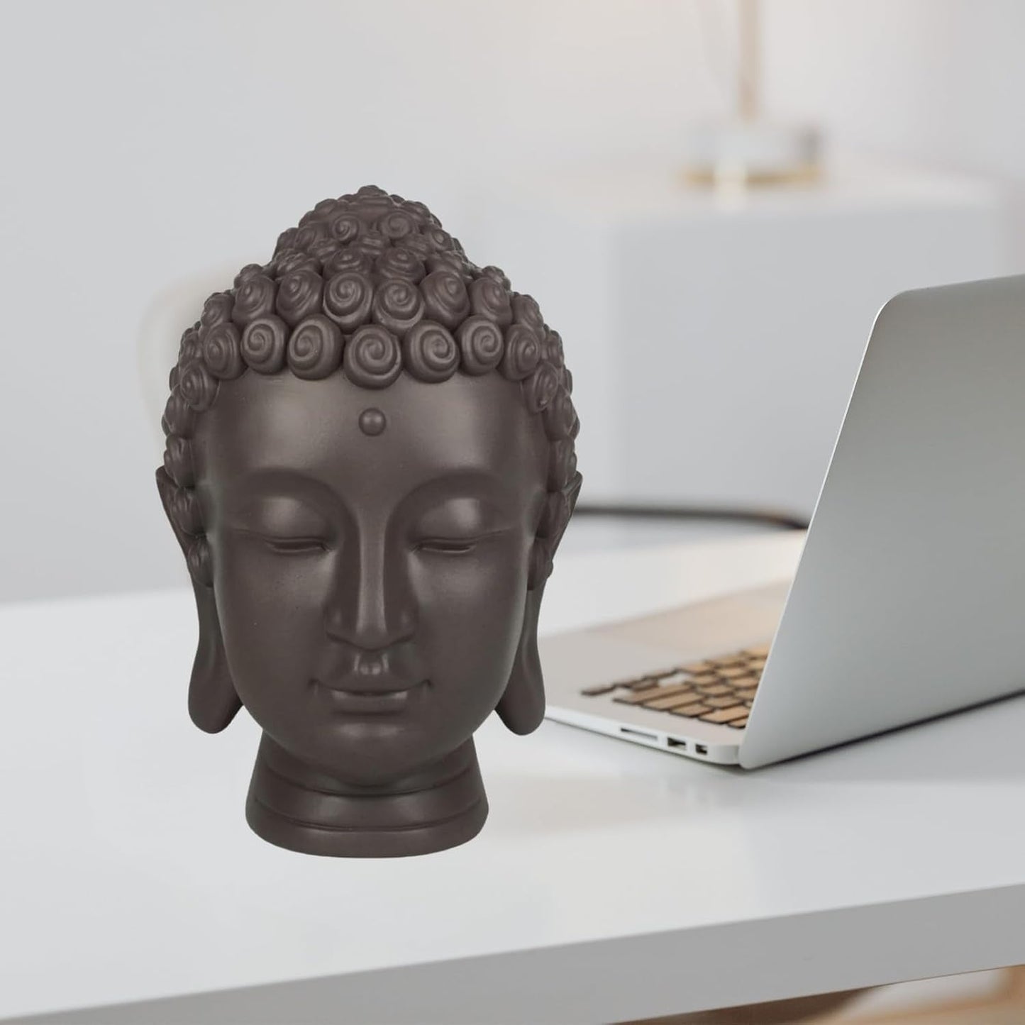 Zen'Light - Estatuilla con cabeza de Buda - Decoración para Zen, meditación y feng shui - Regalo para un ambiente relajante y espiritual - Estatuilla de Buda - Altura: 20 cm - Color: verde/marrón Estatuillas y esculturas Naty Shop