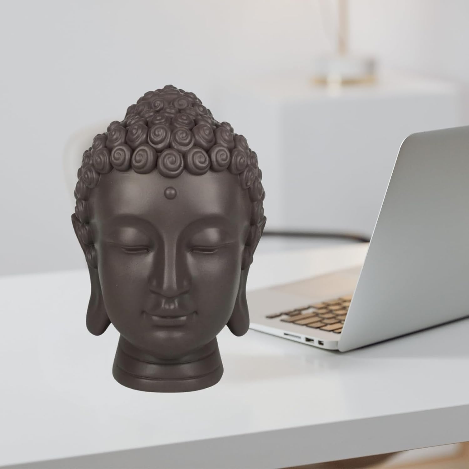 Zen'Light - Estatuilla con cabeza de Buda - Decoración para Zen, meditación y feng shui - Regalo para un ambiente relajante y espiritual - Estatuilla de Buda - Altura: 20 cm - Color: verde/marrón Estatuillas y esculturas Naty Shop