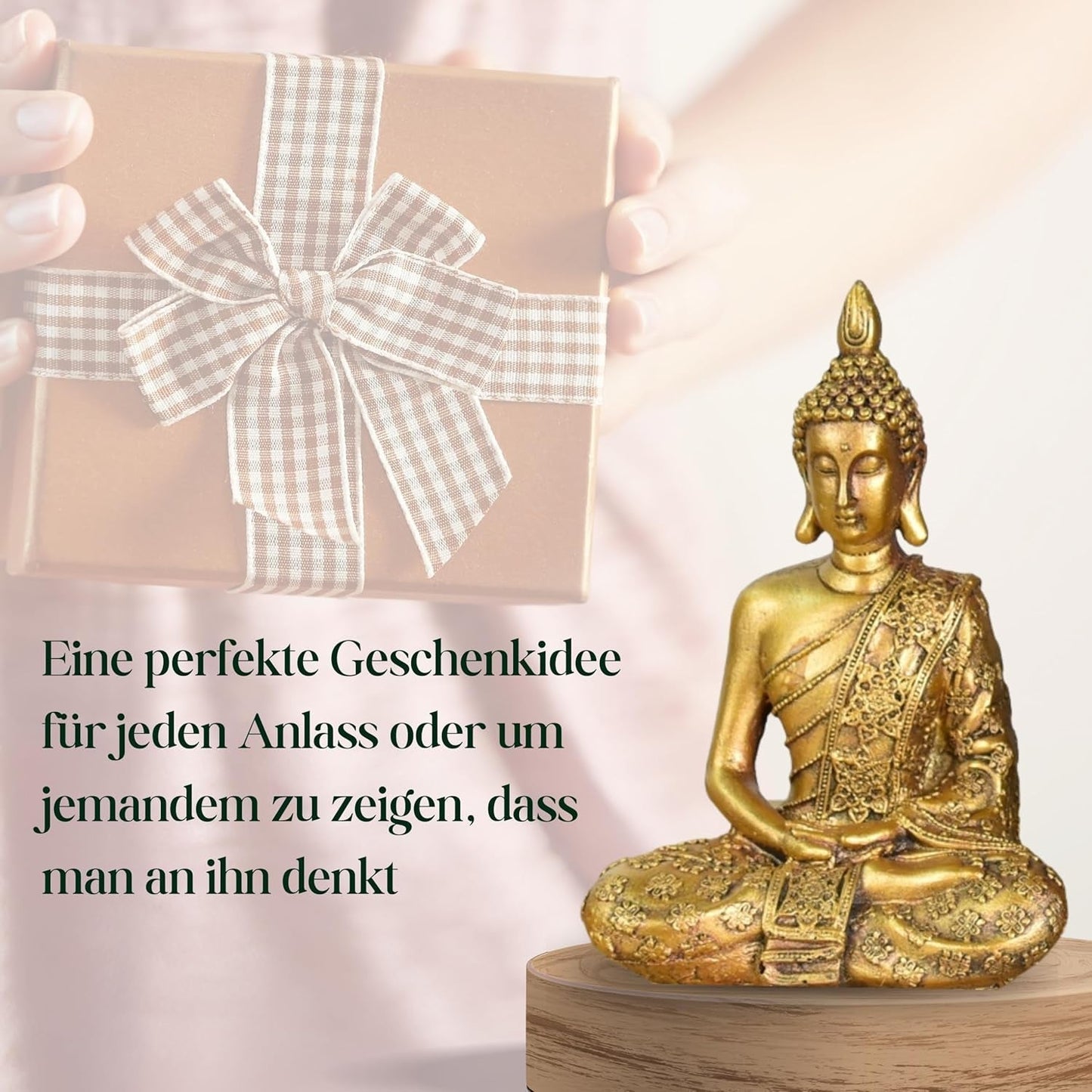 Zen'Light - Estatuilla con cabeza de Buda Sanci - Decoración para Zen, meditación y feng shui - Regalo para un ambiente relajante y espiritual - Estatua de Buda - Altura: 18 cm - Color: oro Estatuillas y esculturas Naty Shop