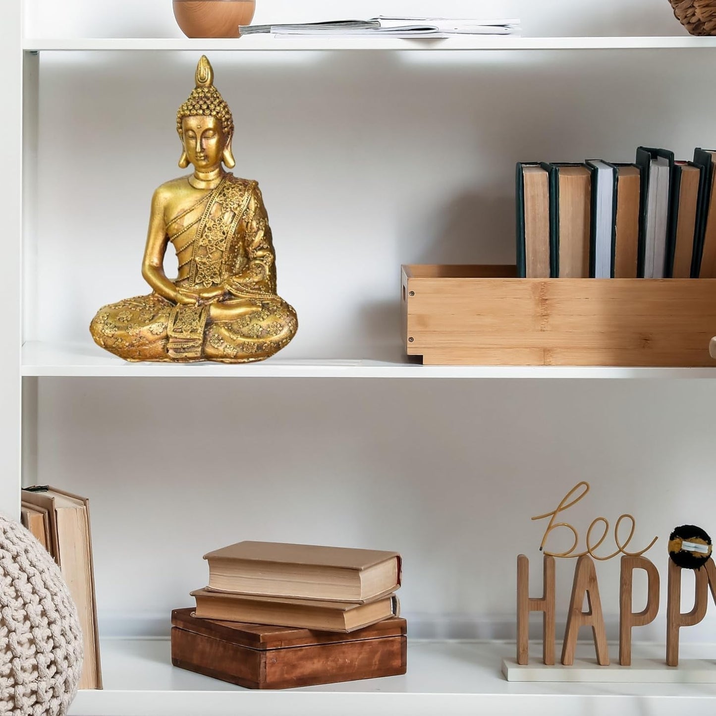 Zen'Light - Estatuilla con cabeza de Buda Sanci - Decoración para Zen, meditación y feng shui - Regalo para un ambiente relajante y espiritual - Estatua de Buda - Altura: 18 cm - Color: oro Estatuillas y esculturas Naty Shop