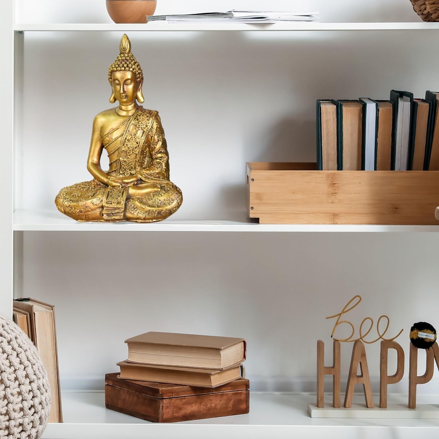 Zen'Light - Estatuilla con cabeza de Buda Sanci - Decoración para Zen, meditación y feng shui - Regalo para un ambiente relajante y espiritual - Estatua de Buda - Altura: 18 cm - Color: oro Estatuillas y esculturas Naty Shop