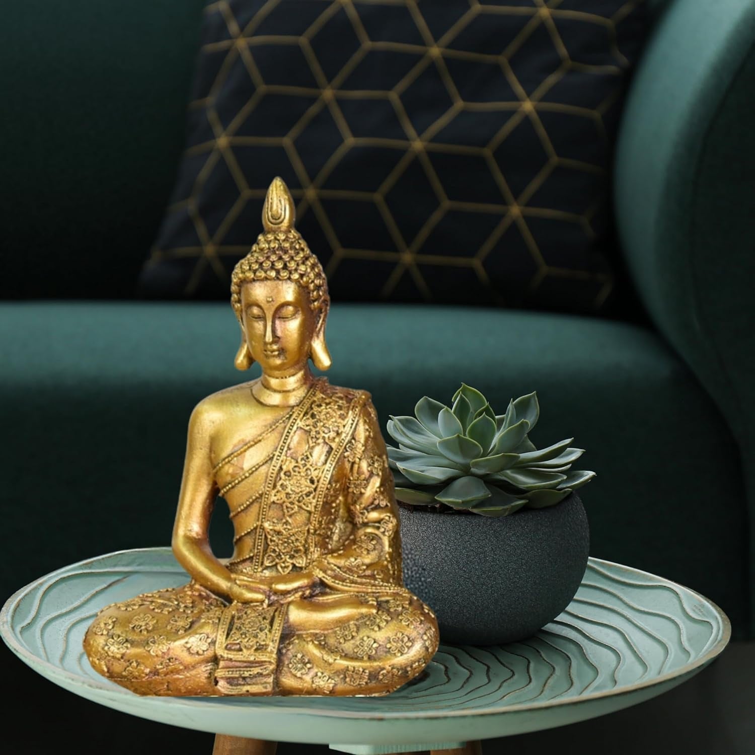 Zen'Light - Estatuilla con cabeza de Buda Sanci - Decoración para Zen, meditación y feng shui - Regalo para un ambiente relajante y espiritual - Estatua de Buda - Altura: 18 cm - Color: oro Estatuillas y esculturas Naty Shop