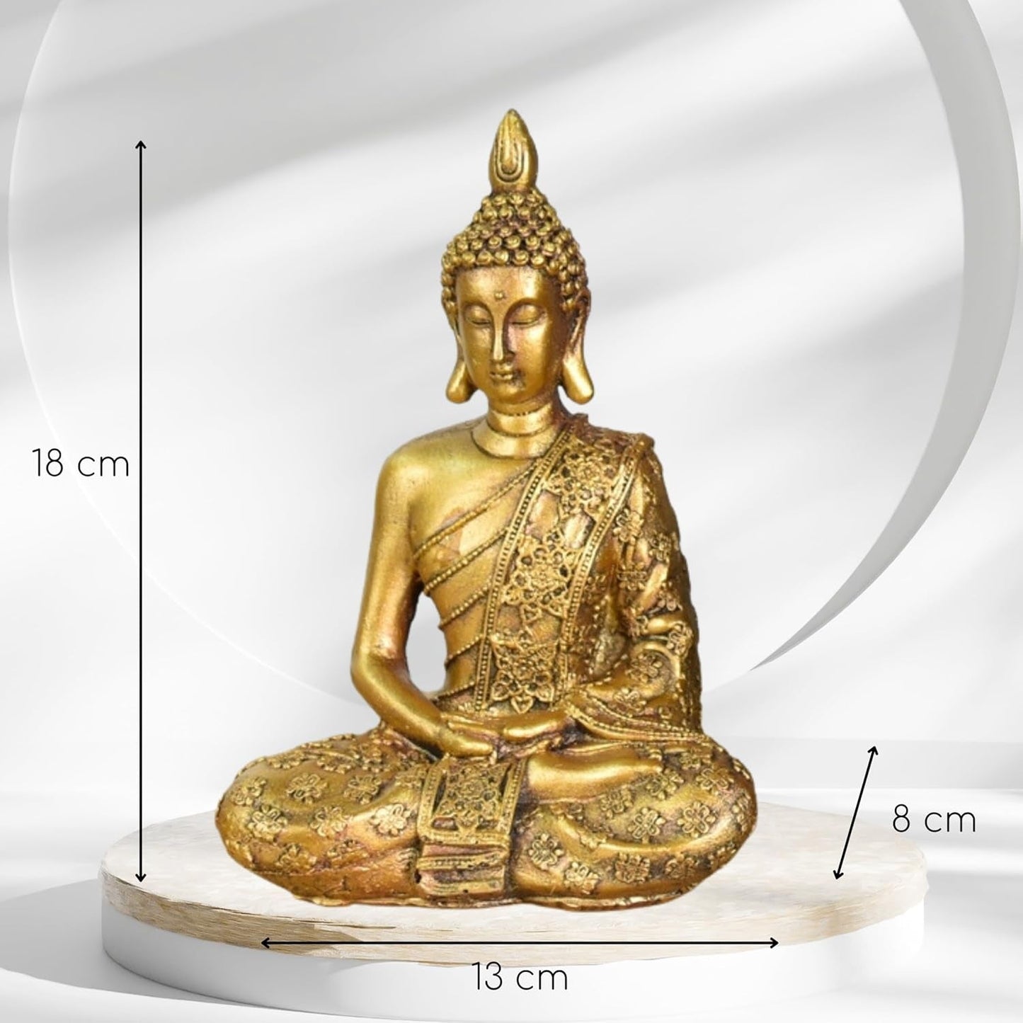 Zen'Light - Estatuilla con cabeza de Buda Sanci - Decoración para Zen, meditación y feng shui - Regalo para un ambiente relajante y espiritual - Estatua de Buda - Altura: 18 cm - Color: oro Estatuillas y esculturas Naty Shop