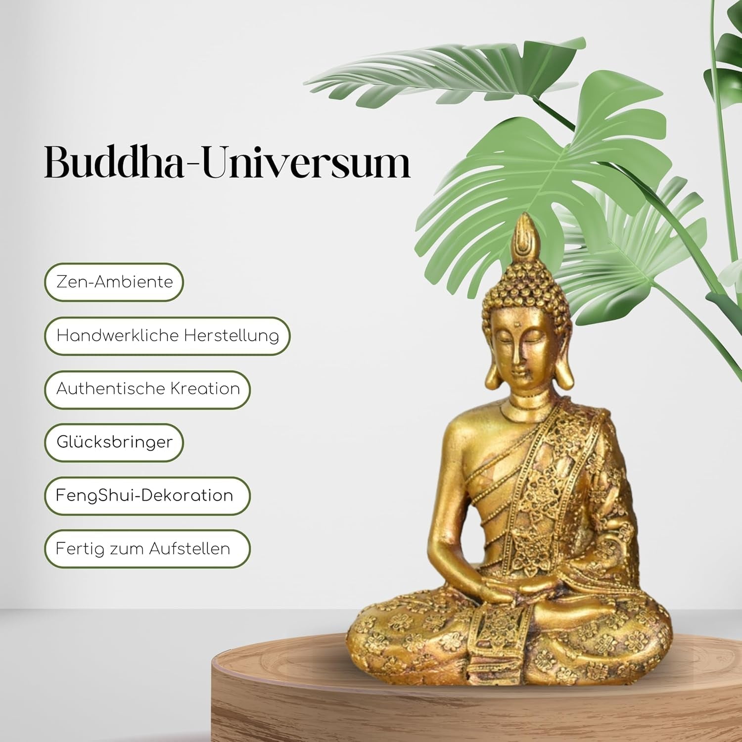 Zen'Light - Estatuilla con cabeza de Buda Sanci - Decoración para Zen, meditación y feng shui - Regalo para un ambiente relajante y espiritual - Estatua de Buda - Altura: 18 cm - Color: oro Estatuillas y esculturas Naty Shop