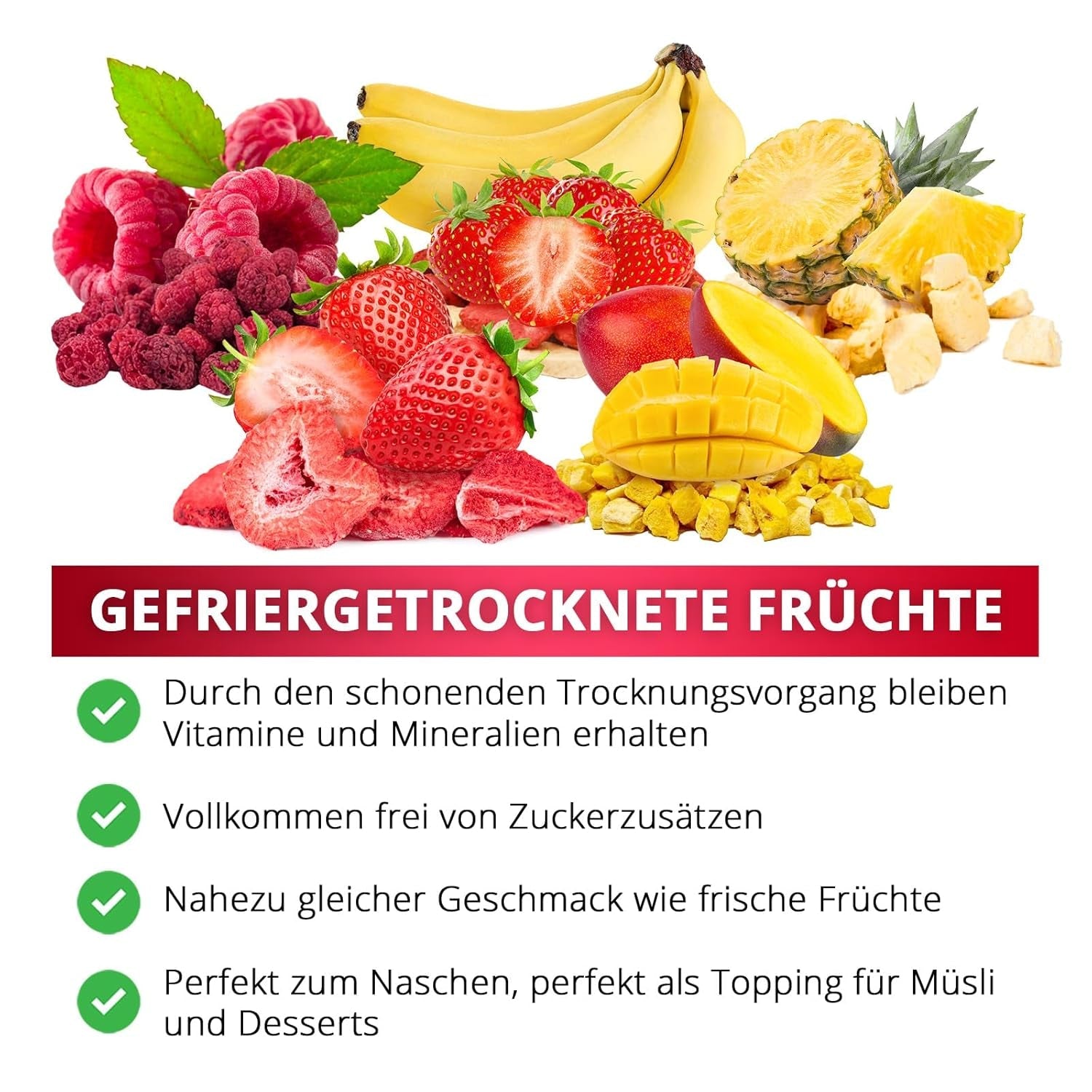 Frambuesas liofilizadas, SIN productos chinos, 500g de fruta entera liofilizada, sin aditivos, afrutada, made in Germany Productos secos Naty Shop