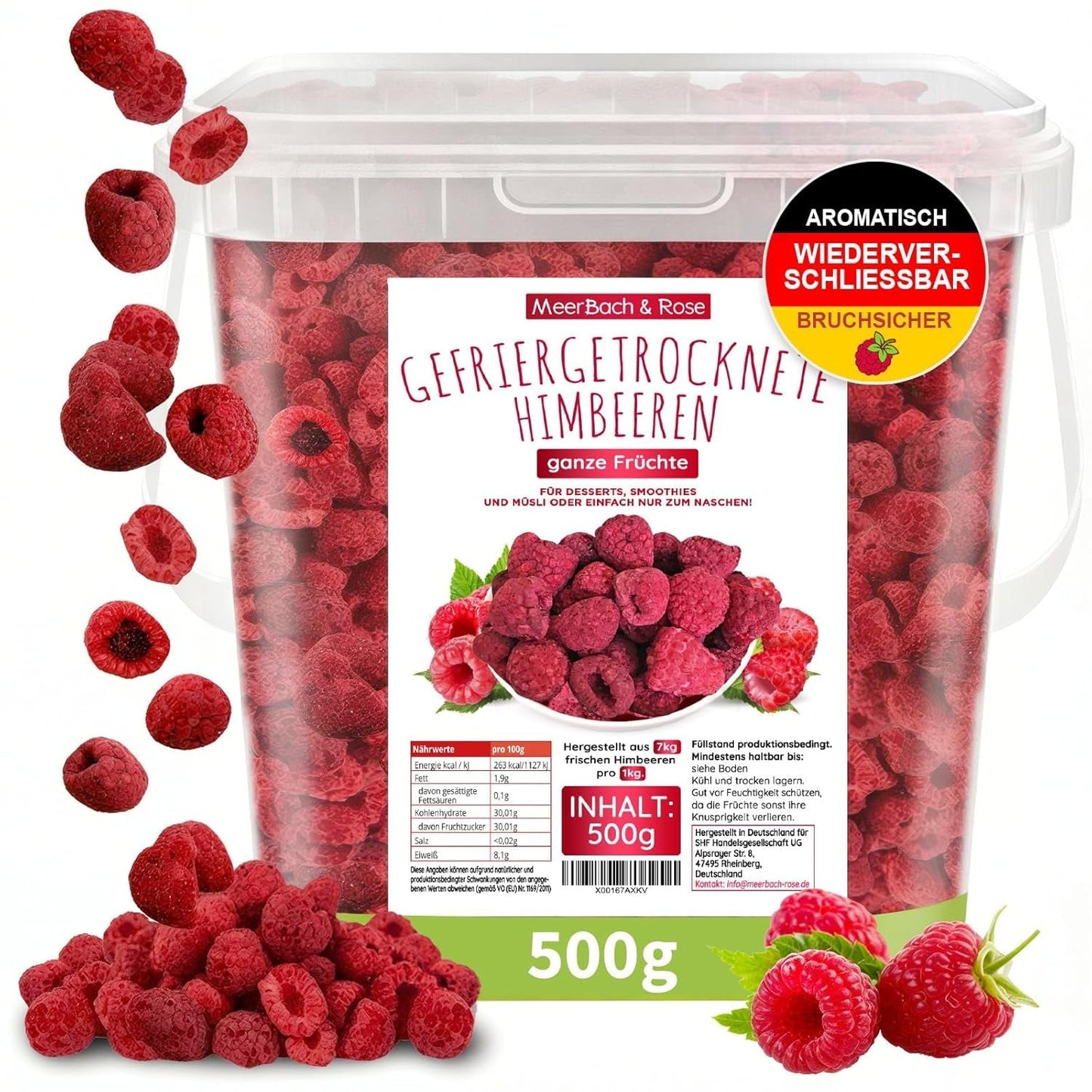 Frambuesas liofilizadas, SIN productos chinos, 500g frutas enteras liofilizadas, sin aditivos, afrutadas, made in Germany Productos secos Naty Shop 500 G (1 paquete)