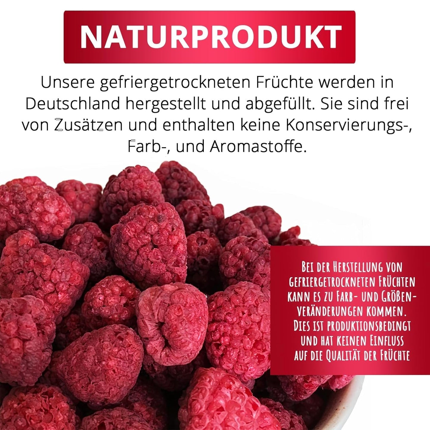 Frambuesas liofilizadas, SIN productos chinos, 500g de fruta entera liofilizada, sin aditivos, afrutada, made in Germany Productos secos Naty Shop
